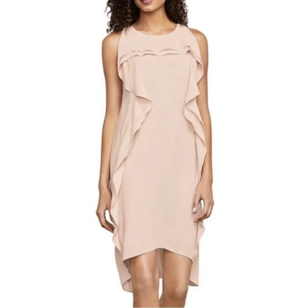 BCBGMAXAZRIA PINK ASYMMETRICAL RUFFLE MINI DRESS - Picture 1 of 11